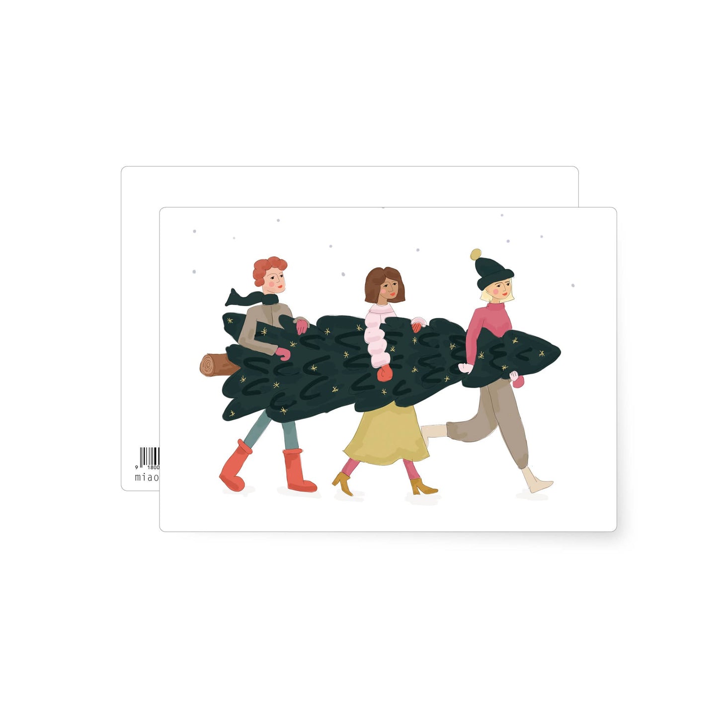 Three with a Christmas Tree. Postcard.