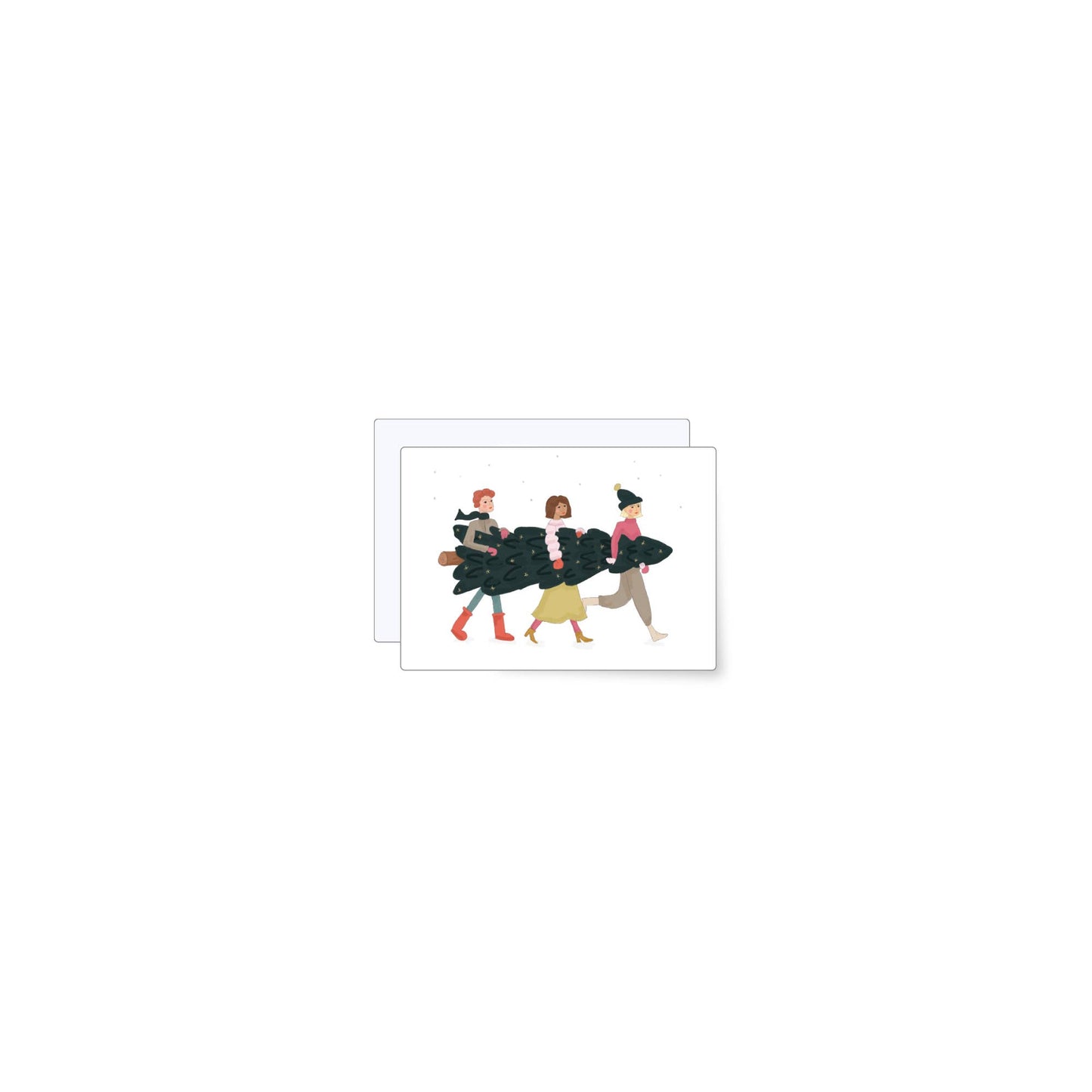 Three with a Christmas tree | Mini Christmas Postcard.