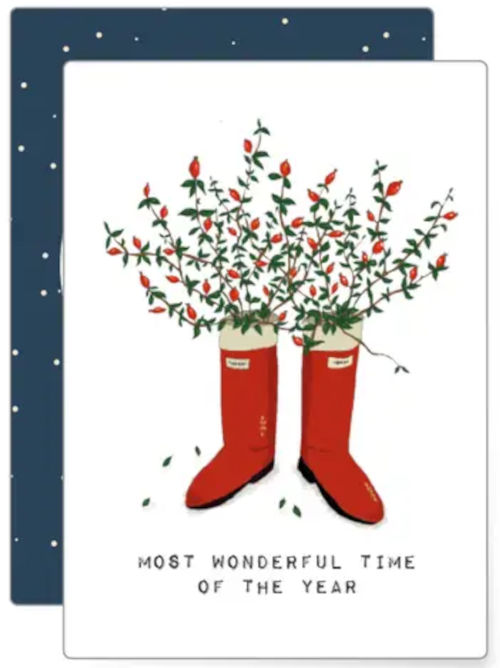 Santa's Flowery Boots! Mini Christmas Postcard.