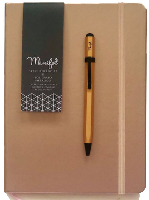 Rose gold metallic finish A5 notebook with matching pen and elastic closure