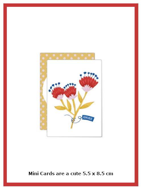 Mini greetings card with floral illustration on white background