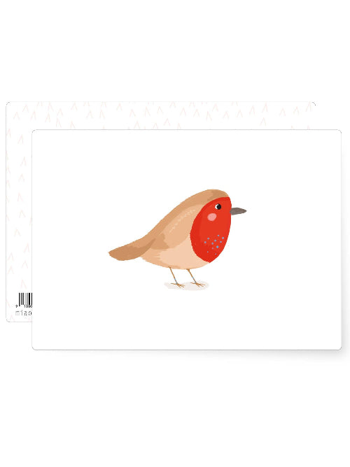 Note card with a robin design on a white background