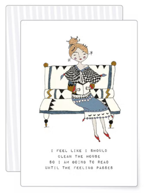 Greetings card for people who need to take it easy and stop doing the housework. Illustration on a white background. 