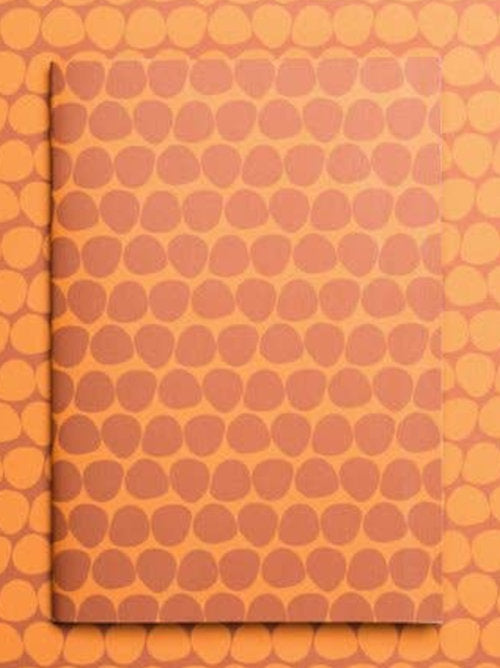 Artistic photo of the rusty red dot grid notebook. 