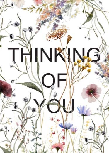 Floral design with 'Thinking of You' text on a white background