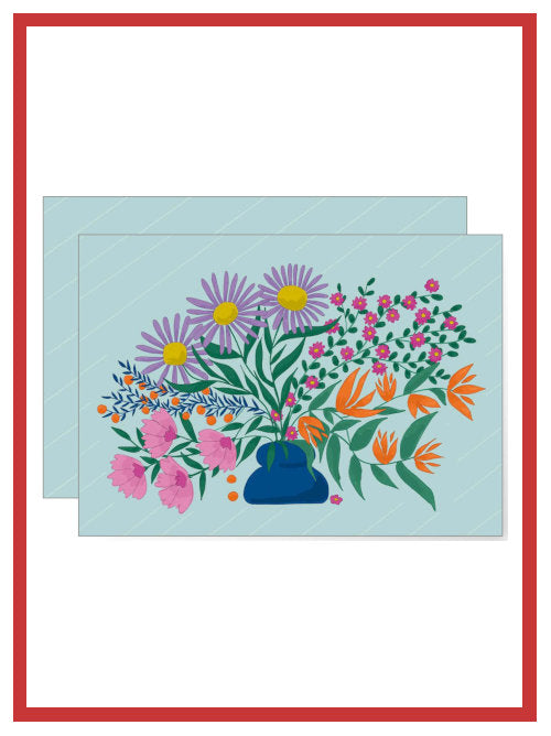 Wildflower bouquet Valentine’s greetings card with colourful illustrated flowers in vase, A6 greetings card with envelope