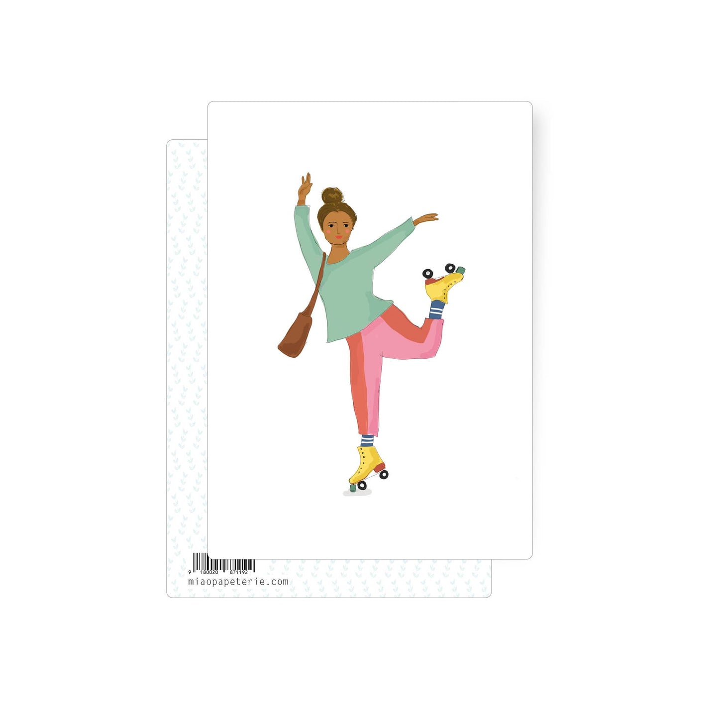 Illustration of a woman roller skating with one leg lifted, wearing bright clothing and striking a playful pose.